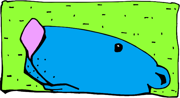 The image shows a cartoon of an elephant with its trunk raised up to touch something above it while standing on what appears to be grassy ground in front of some trees under blue sky.