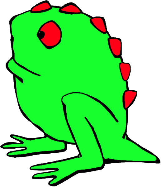 The image shows a cartoon frog sitting upright with its arms crossed on itself against a white background.