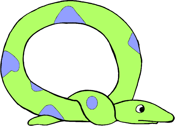 The image shows a cartoon of an alligator with spots on its back lying down next to another smaller green creature that appears similar but is only partially visible in profile view; both creatures have blue eyes and appear relaxed, set against a white background without any distinguishable setting or objects present.