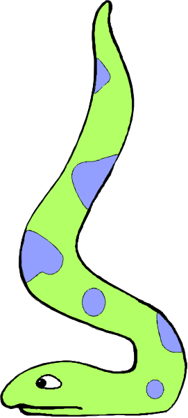 The image shows a cartoon of an alligator with blue spots on its back swimming underwater next to some seaweed.