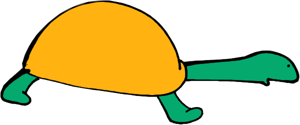 The image shows a cartoon turtle lying on its back with an orange shell next to it against a white background.