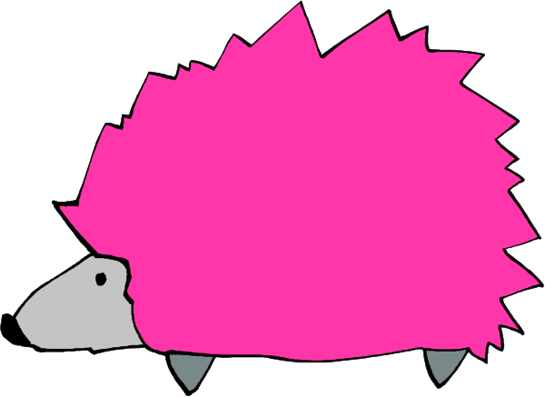 The image shows a pink hedgehog with spikes on its back sitting next to some text that reads "Hedge Hogs."