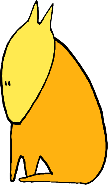 The image shows a cartoon of an orange cat sitting on its hind legs with front paws resting against each other as if it's scratching itself.