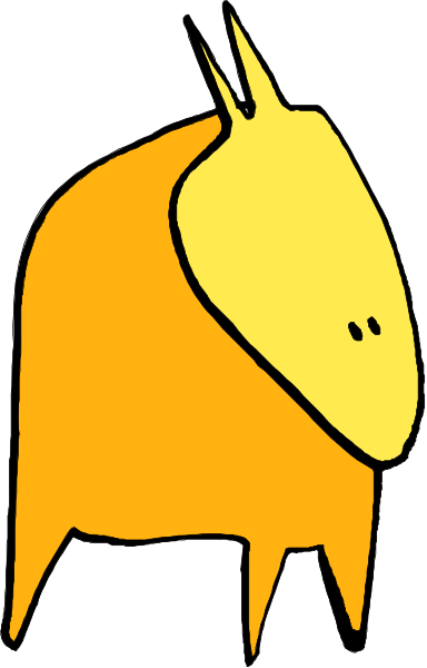 The image shows a cartoon of an orange horse with its head turned to look at something offscreen.