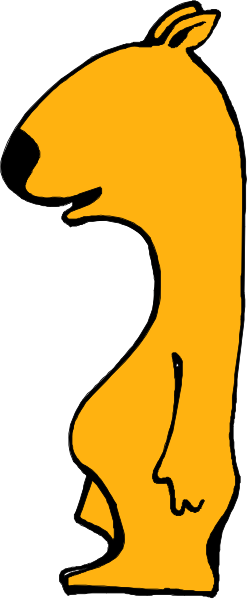The image shows a cartoon of an animal that resembles a squirrel standing on its hind legs with two front paws raised in what appears to be waving motion against a white background.