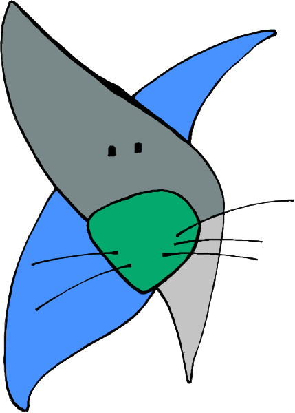 The image shows a cartoon of an animal with blue wings that resembles a bird standing on top of what appears to be a piece of paper.