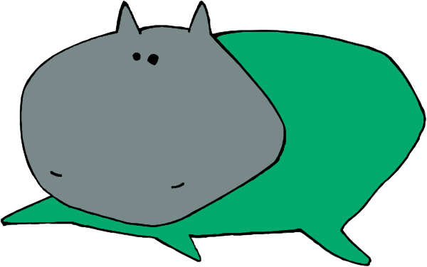 The image shows a cartoon of an animal that resembles a hippopotamus lying down with its head resting on one hand while speaking to another character in speech bubbles labeled "hello" and "how do you feel?"