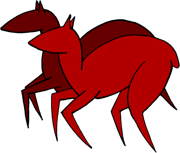 The image shows a red lobster standing on its hind legs with two front claws raised above it against an unseen background.