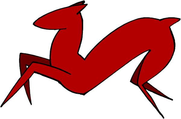 The image shows a red horse with two legs standing upright on its hind legs against a white background.