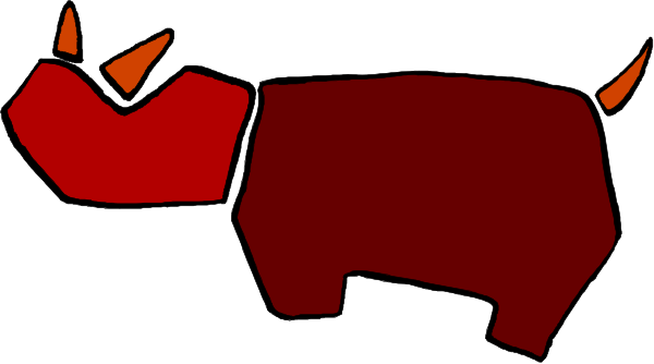 The image shows a cartoon of an animal with horns that resembles a rhino standing next to what appears to be a red bull logo on its back.