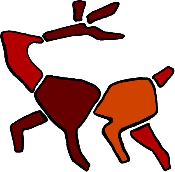 The image shows a stylized depiction of two dogs with red noses facing each other against an orange background; there is no text present in this clip-art illustration.