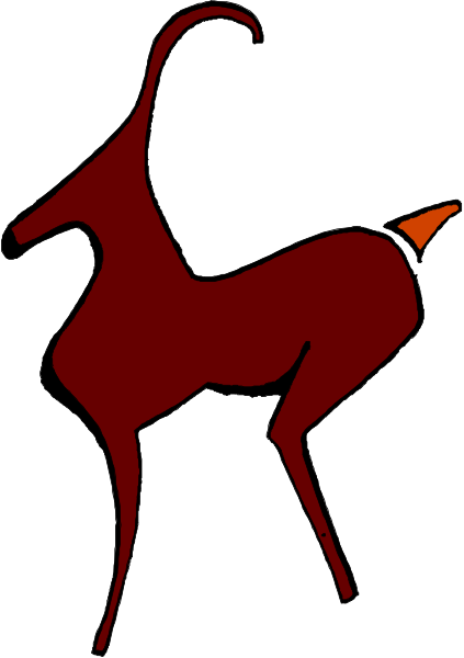 The image shows a red deer with antlers standing on two legs against a white background.