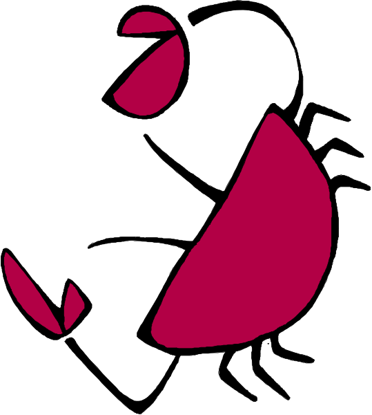 The image shows a cartoon lobster with red claws holding up its antennae as if waving to someone on land.