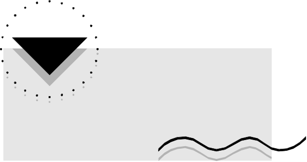 The image shows a pixelated representation of an abstract scene with geometric shapes forming what appears to be a stylized room corner featuring two rectangles resembling walls meeting at right angles in front of which is another rectangle that could represent a floor, and there's a small white dot on the left side.