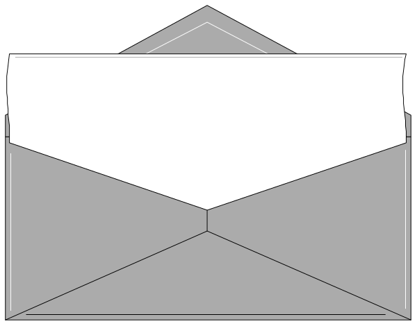 The image shows a simple gray envelope with an open flap on top against a plain background.