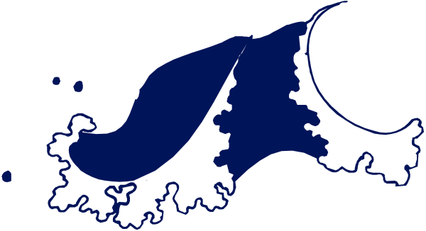 The image shows a stylized map of Alaska with blue waterways on top against a white background.