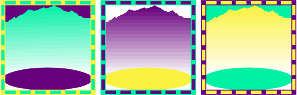 The image shows a series of four panels with different colorful patterns on them against a gray background; there is no text present in this clip-art illustration.