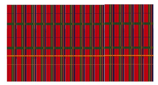 The image shows a red plaid pattern with white borders on an otherwise grey background.