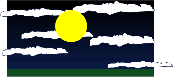 The image shows a night sky with clouds illuminated by sunlight at sunset on an otherwise dark background; there is no text present in this clip-art version of the scene.