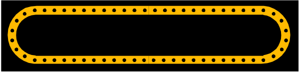 The image shows a simple black and white line drawing of two dots connected by three straight lines forming an abstract representation resembling a train track with one dot on top representing a small hillside in front of it, suggesting motion through space.