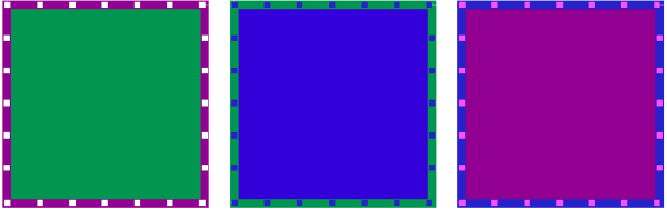 The image shows a purple rectangle with three smaller rectangles inside it on top of each other against a grey background.