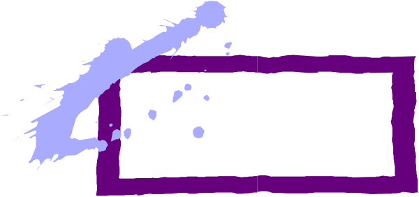 The image shows a purple splatter paint effect on top of an abstract design that resembles a square with two rectangles inside it against a gray background.