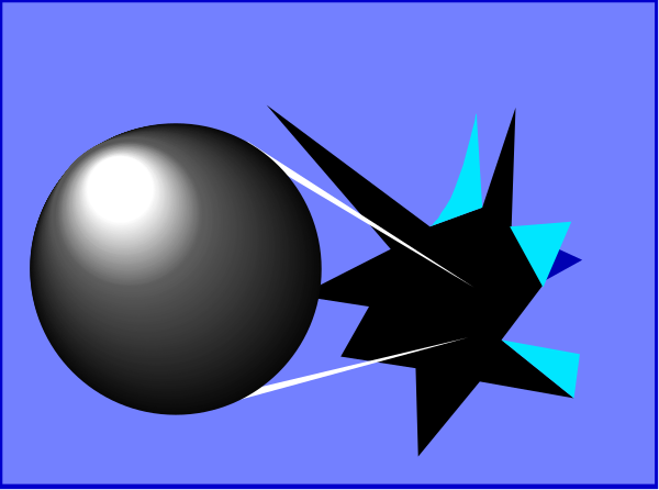 The image shows a computer screen with two animated spheres on it; there is no text present within this clip-art frame.