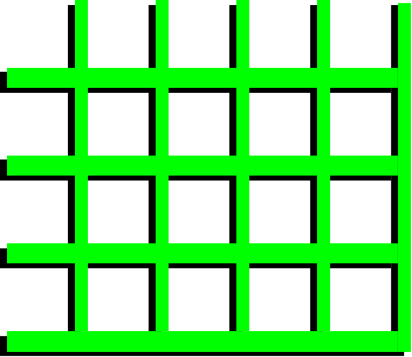 The image shows a black and white checkerboard pattern with green squares on it.