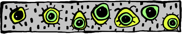 The image shows a gray background with an array of green circles arranged vertically along what appears to be a horizontal line at the bottom edge of the frame; there is no text present in this clip-art illustration, and it does not depict any objects or actions that can confidently be identified.
