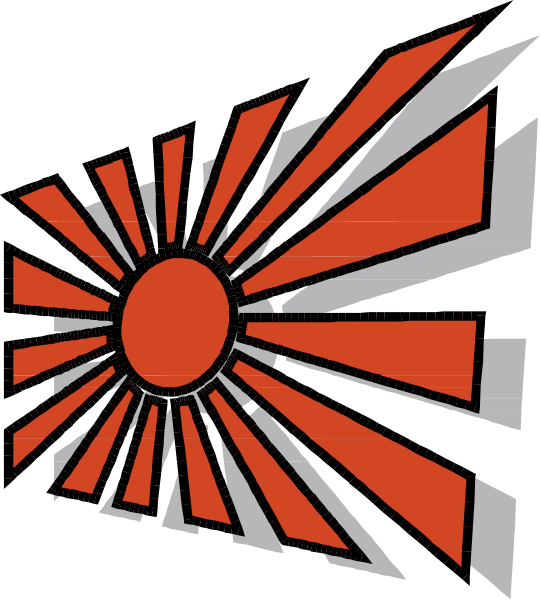 The flag of Japan with a red sun design on it against black background.