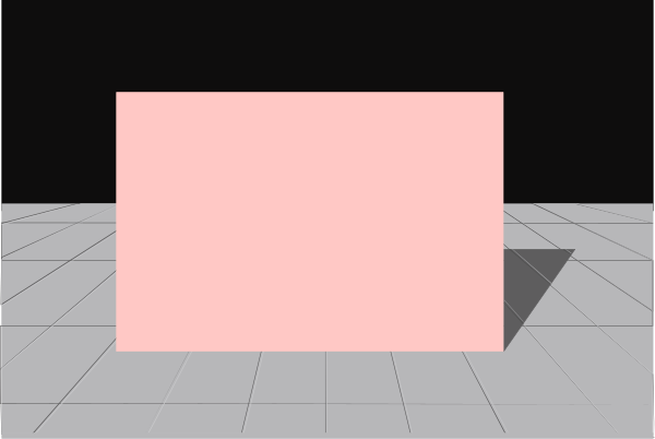 The image shows a pink square on top of a black background with white grid lines indicating it's likely from an isometric view in 3D modeling software like Blender. There appears to be some sort of object, possibly furniture item, partially visible at bottom right corner but not enough detail can be discerned about its nature or function due to the angle and cropping of this image snippet. The setting seems artificial as it is a digital rendering rather than an actual scene from real life.