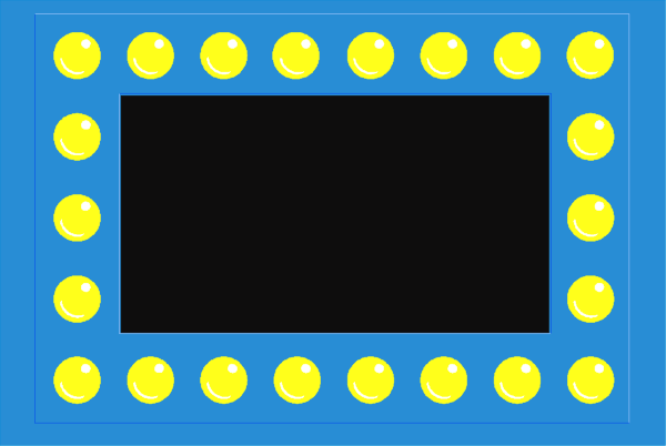 The image shows a blue background with yellow circles arranged to resemble an electronic display screen on top of it; there is no text present in this clip-art illustration.