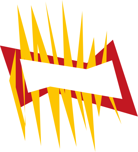 The image shows a graphic with abstract shapes resembling an explosion of lines radiating from what appears to be a central point in red against a black background on the left side; there is no text present within this description, and it focuses solely on objects without any actions or setting details provided