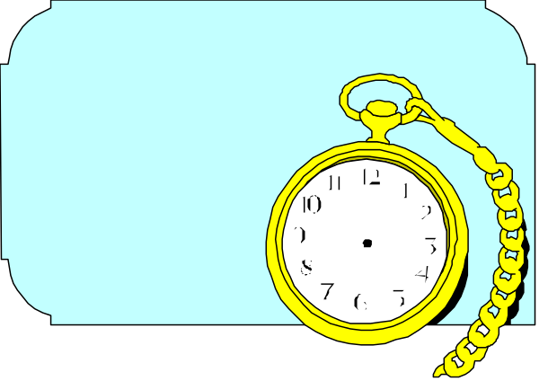 The image shows a pocket watch with an open lid hanging from its chain against a blue background; there is no text present in this clip-art illustration.