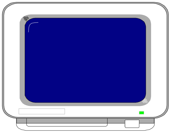 The image shows a stylized representation of an open laptop with its screen displaying blue coloration on what appears to be a computer monitor within it.