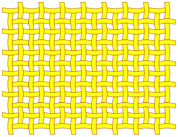 The image shows a closeup of woven fabric with yellow threads creating an intricate pattern against a dark background.