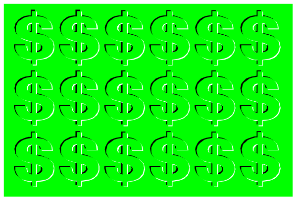 The image shows a green background with white dollar signs scattered across it.