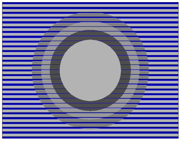 The image shows a black circle with white lines on it inside an oval shape that is within another larger rectangle-shaped frame against a grey background.