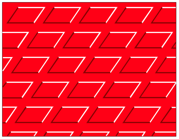 The image shows a red brick wall with white lines forming an abstract pattern on it.