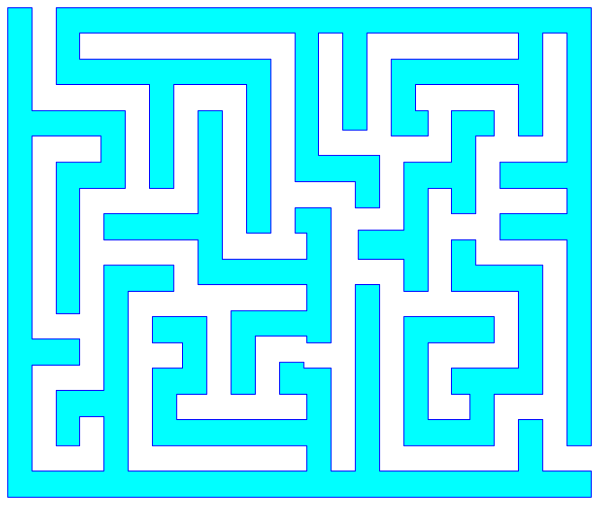 The image shows a maze with blue walls on both sides of it against a grey background.
