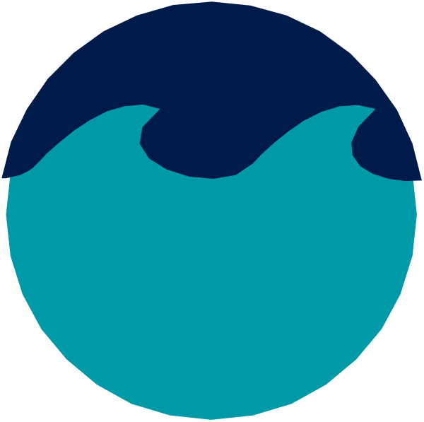The image shows a stylized graphic with two overlapping waves forming an abstract globe shape at its center, set against a dark background; there is no text present in this clip-art illustration.
