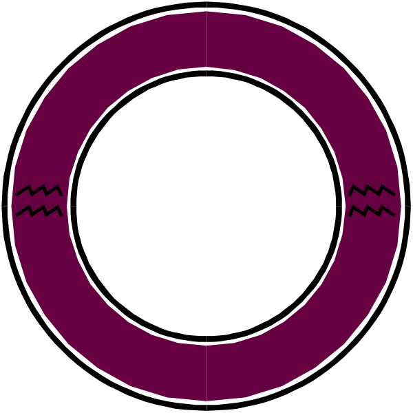 The image shows a purple circle with two smaller circles inside it on either side of an oval shape that resembles a keyhole pattern in between them; there is no text present within this clip-art illustration, and all elements appear to be stationary without any actions taking place or people depicted.