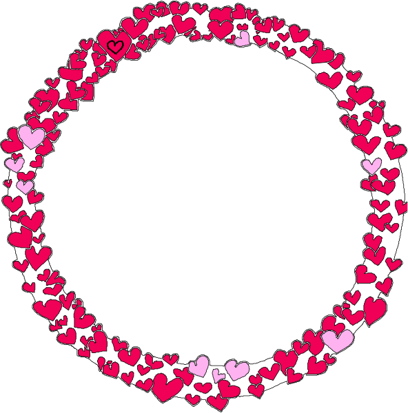 The image shows a circular wreath with hearts of various sizes arranged around it on what appears to be a white background; there is no text present in this clip-art illustration.