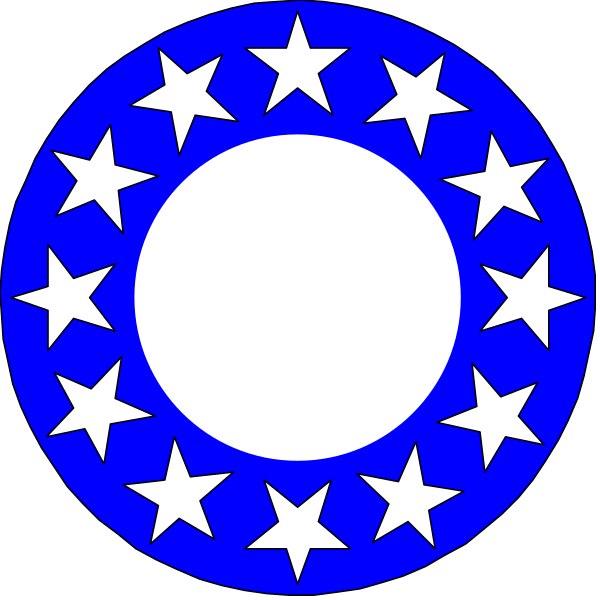 The image shows two blue circular designs with white stars inside them against a black background.