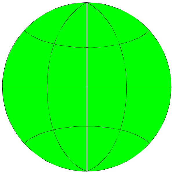 The image shows two green circles with a black outline on an otherwise dark background.