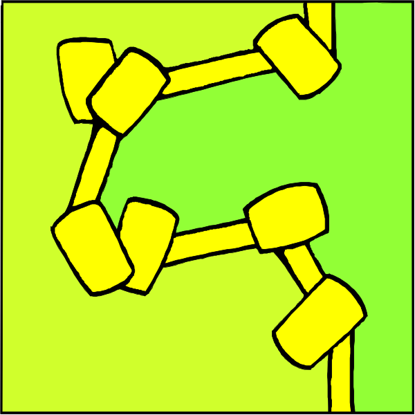 The image shows a yellow chain with links connected to each other on a green background.