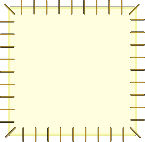 The image shows a simple black and white representation of an empty room with walls made up of vertical lines that resemble stitches on fabric.