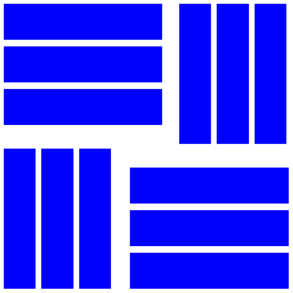 The image shows a collection of blue rectangles arranged to form an abstract pattern with no discernible content within them.