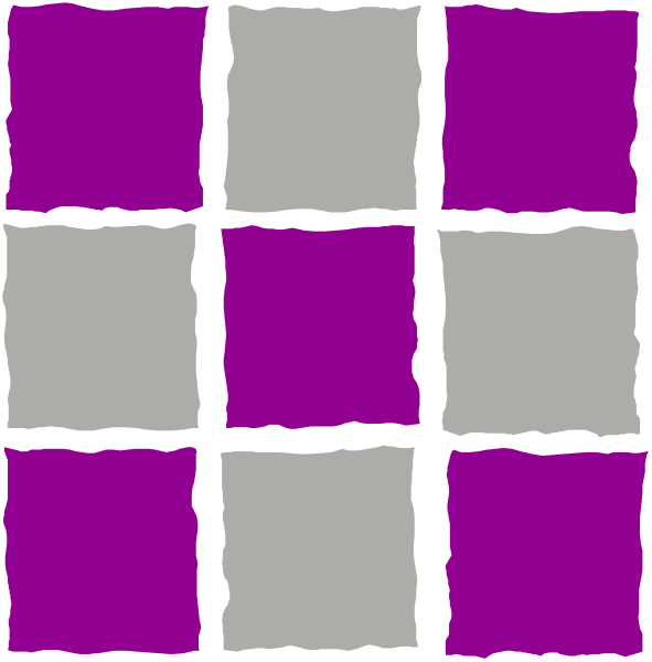 The image shows a purple checkerboard pattern with white squares on it against an indistinct background that appears to be grayish-blue in color.