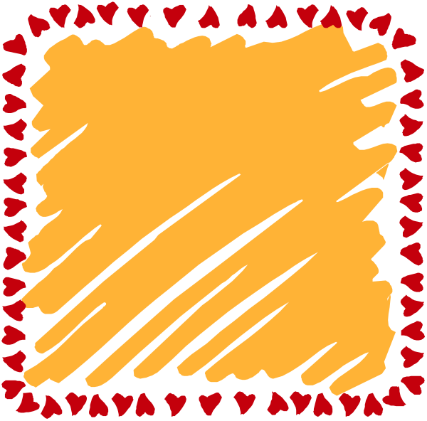 The image shows a yellow square with red hearts around it on top of what appears to be black background.